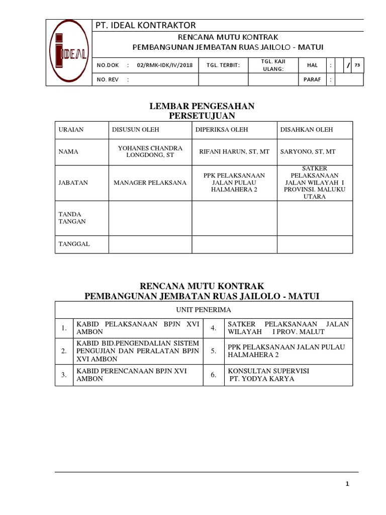 Rencana Mutu Kontrak (RMK) Revisi  YANG LEBIH BARU