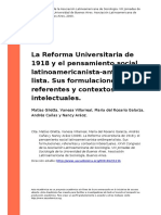 Matias Giletta, Vanesa Villarreal, Ma (..) (2009). La Reforma Universitaria de 1918 y El Pensamiento Social Latinoamericanista-Antiimperi (..)