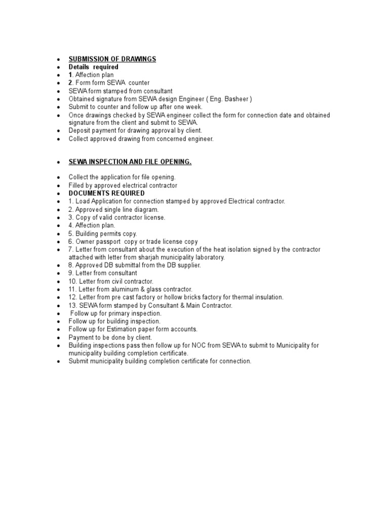 SEWA Connection Drawing Submission Guide | PDF | Technology & Engineering