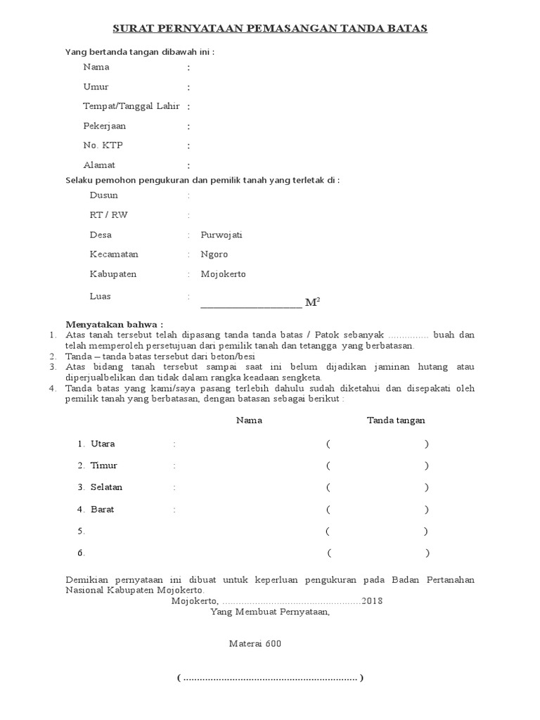 Surat Pernyataan Pemasangan Tanda Batas  PDF