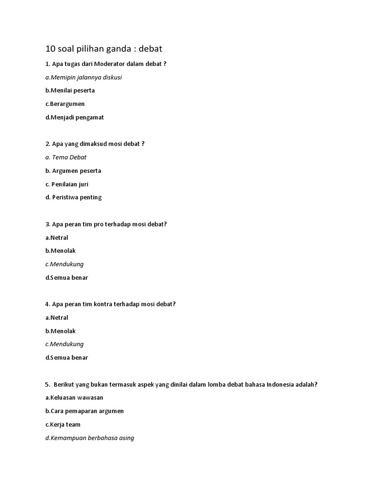 10 Soal Pilihan Ganda