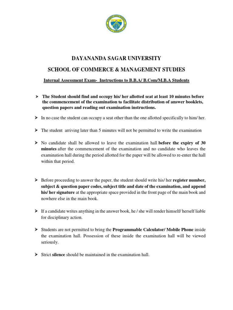 Instructions To Students - 2018 | PDF