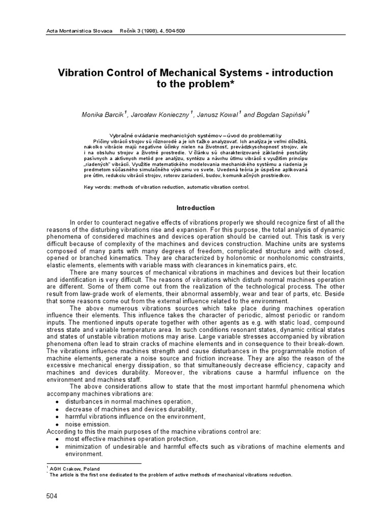 Vibration Control of Mechanical Systems | PDF | Control Theory | Machines