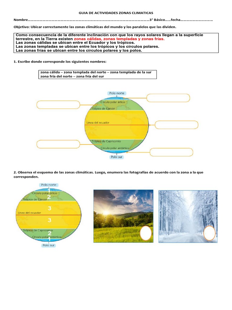 Guia de Actividades Zonas Climaticas 3° | PDF