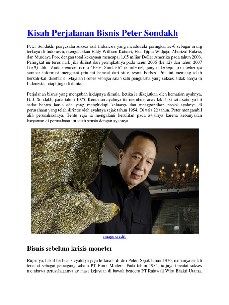 Kisah Sukses Peter Sondakh dan Perjalanan Membangun Grup Rajawali | PDF