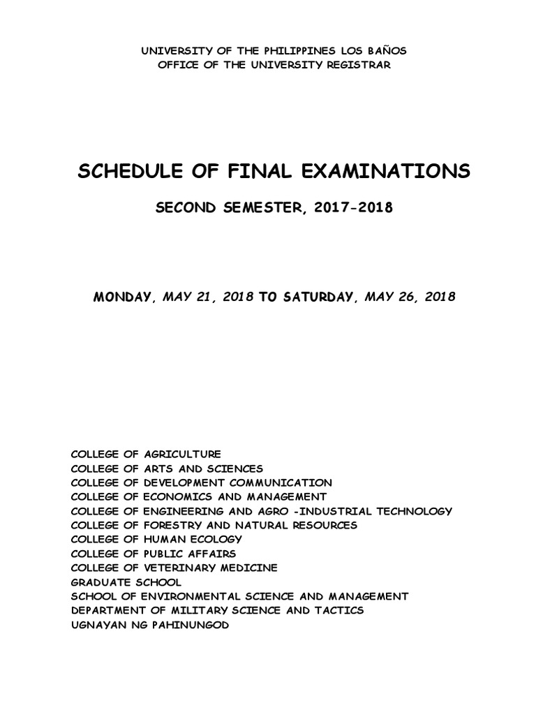Final Exam Schedule 2nd Sem 2017-2018 | PDF | Academic Term | Thesis