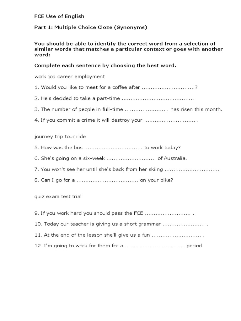 Fce Use Of English 2 Answers