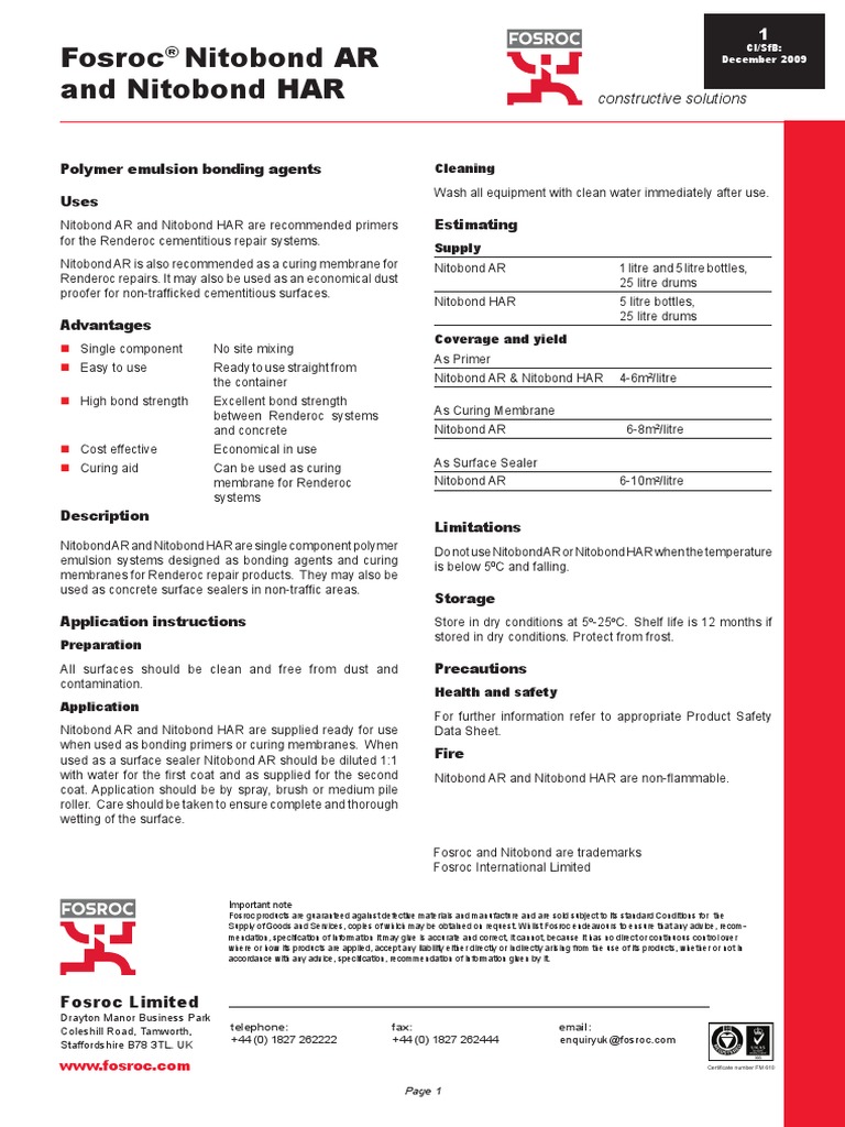 Fosroc Nitobond AR and HAR 1209 Download Free PDF Concrete Building Engineering