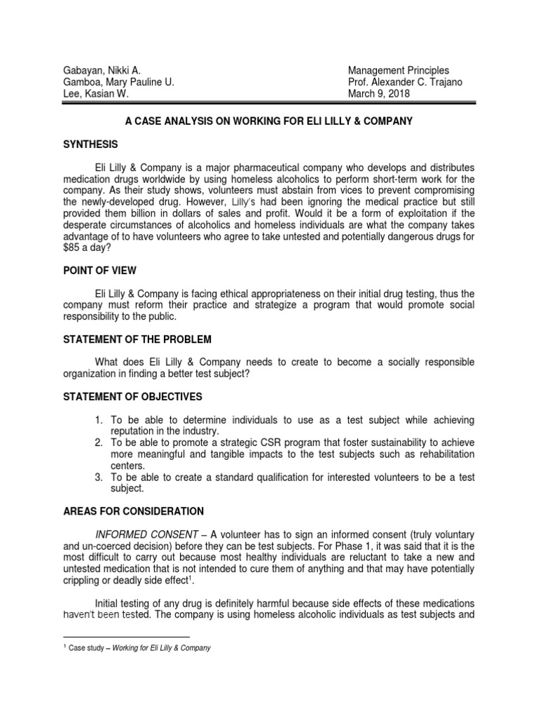 Case 1 - Eli Lilly Company | PDF | Pharmaceutical Industry | Phases Of ...