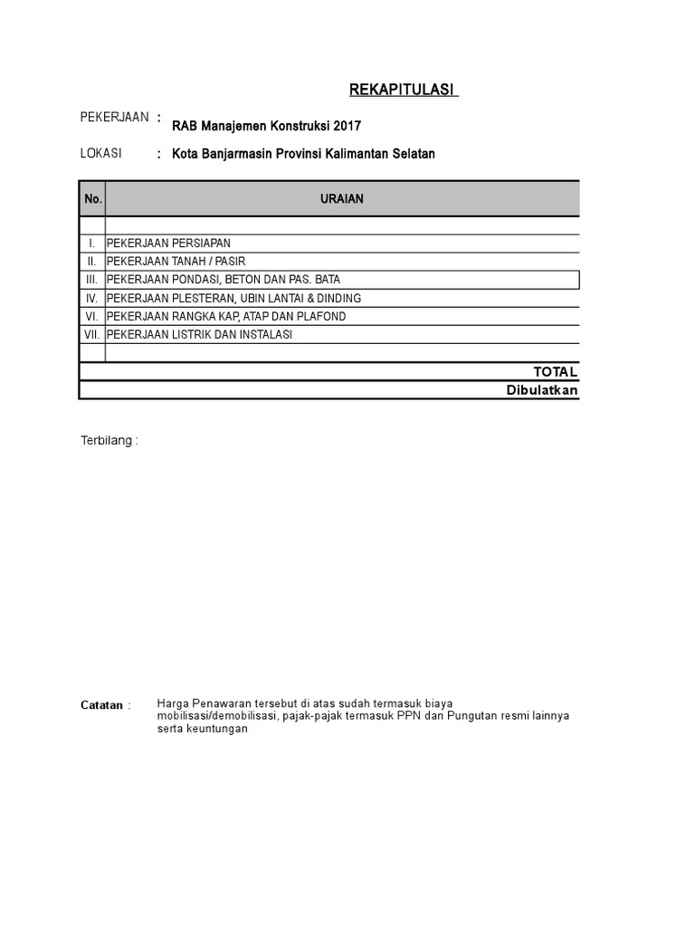 RAB Manajemen Konstruksi 2017 | PDF