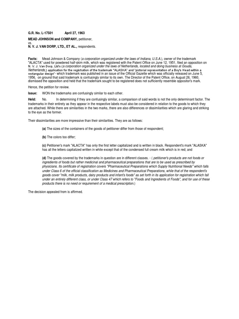 Mead Johnson and Company PDF Trademark Intellectual Property Law