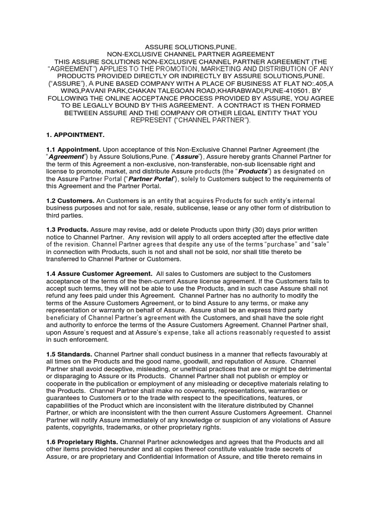 Non-Exclusive Channel Partner Agreement | PDF | Indemnity | Trademark