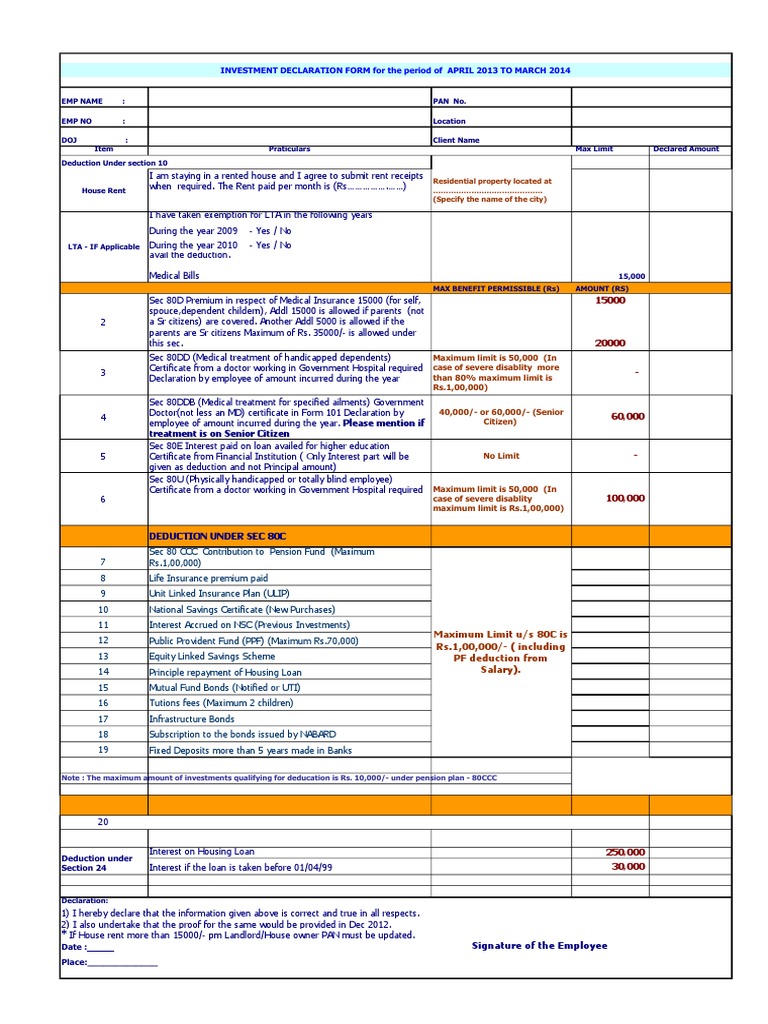 Investment Declaration Form 2017-18 | PDF | Loans | Bonds (Finance)