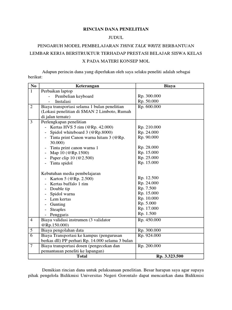Rincian Dana | PDF | Kajian Bahasa Asing