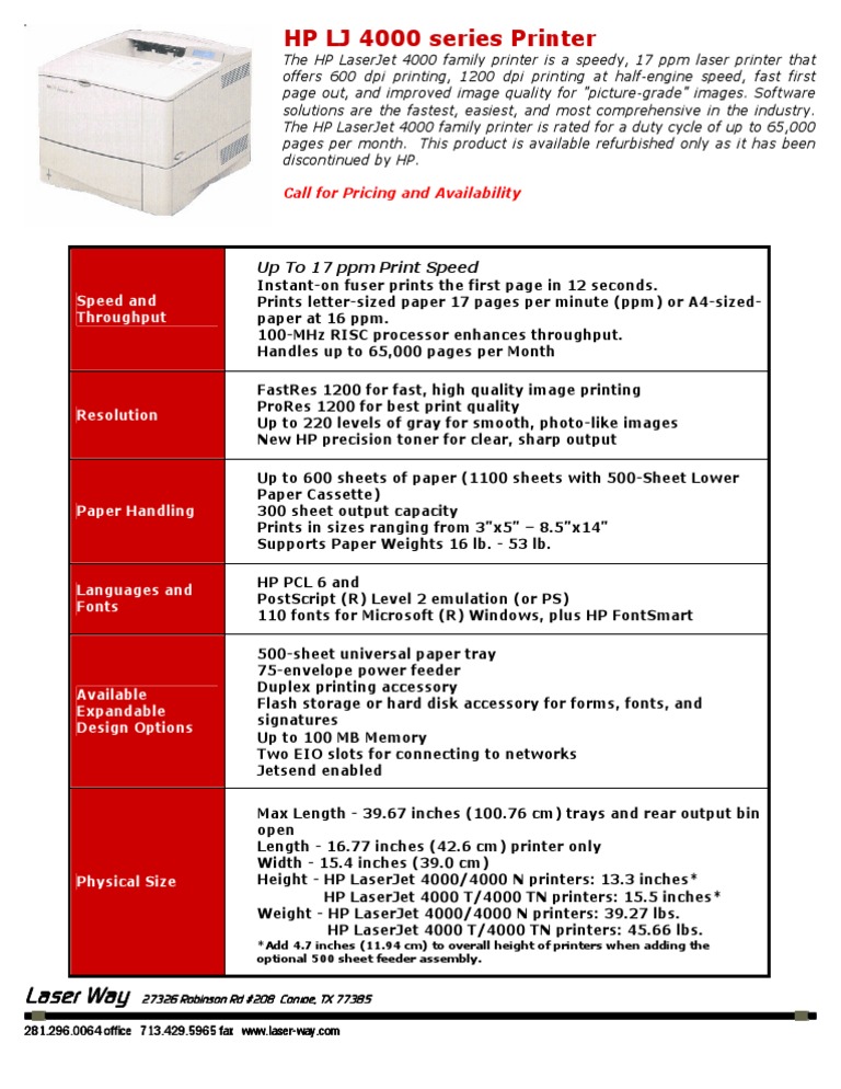 HP LaserJet 4000 Series Overview | PDF | Printer (Computing ...