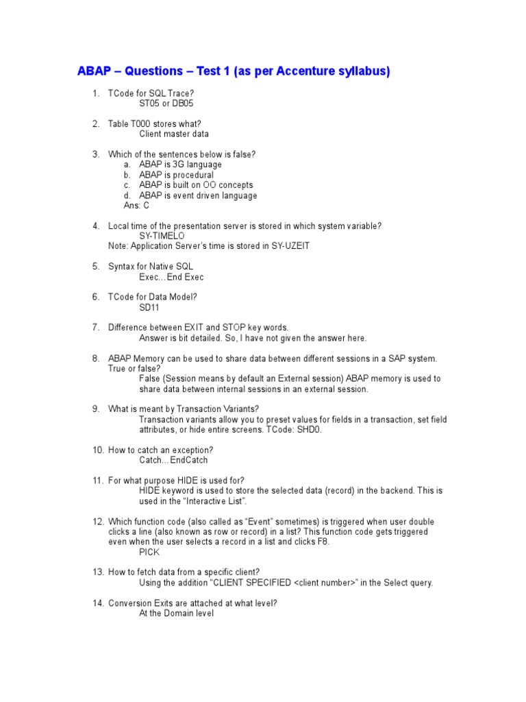 Accenture ABAP Interview Questions Guide | PDF | Areas Of Computer ...