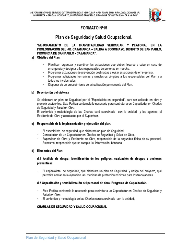 Plan de Seguridad y Salud Ocupacional | PDF | La seguridad | Business