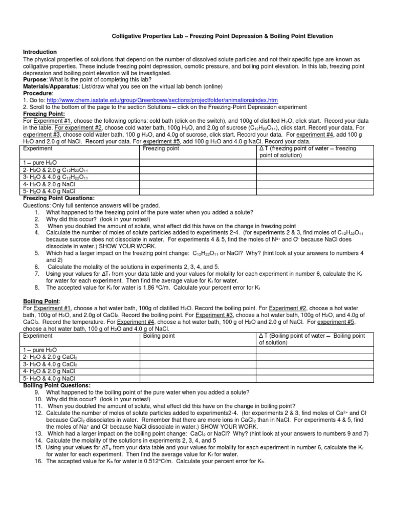 Colligative Properties Freezing Point Depression And Boiling Point Elevation