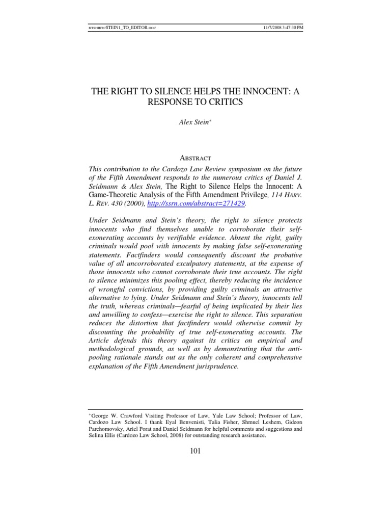 The Right To Silence Helps The Innocent | PDF | Right To Silence | Plea ...