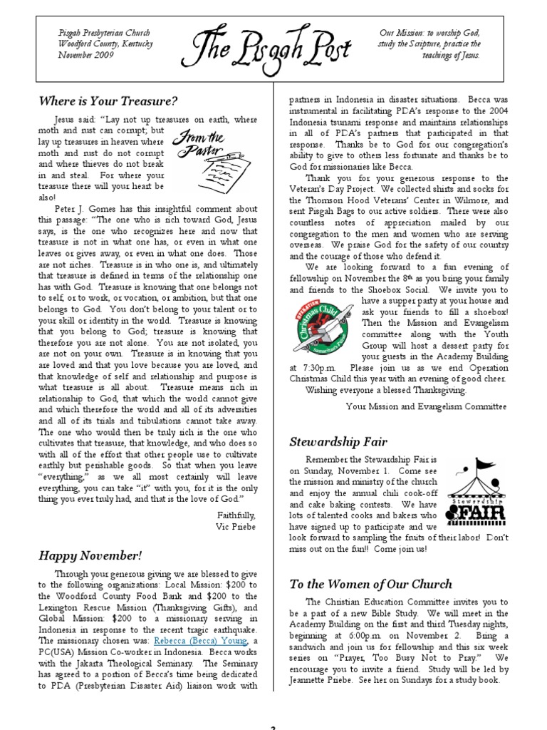 The Pisgah Post Where Is Your Treasure? PDF Presbyterianism