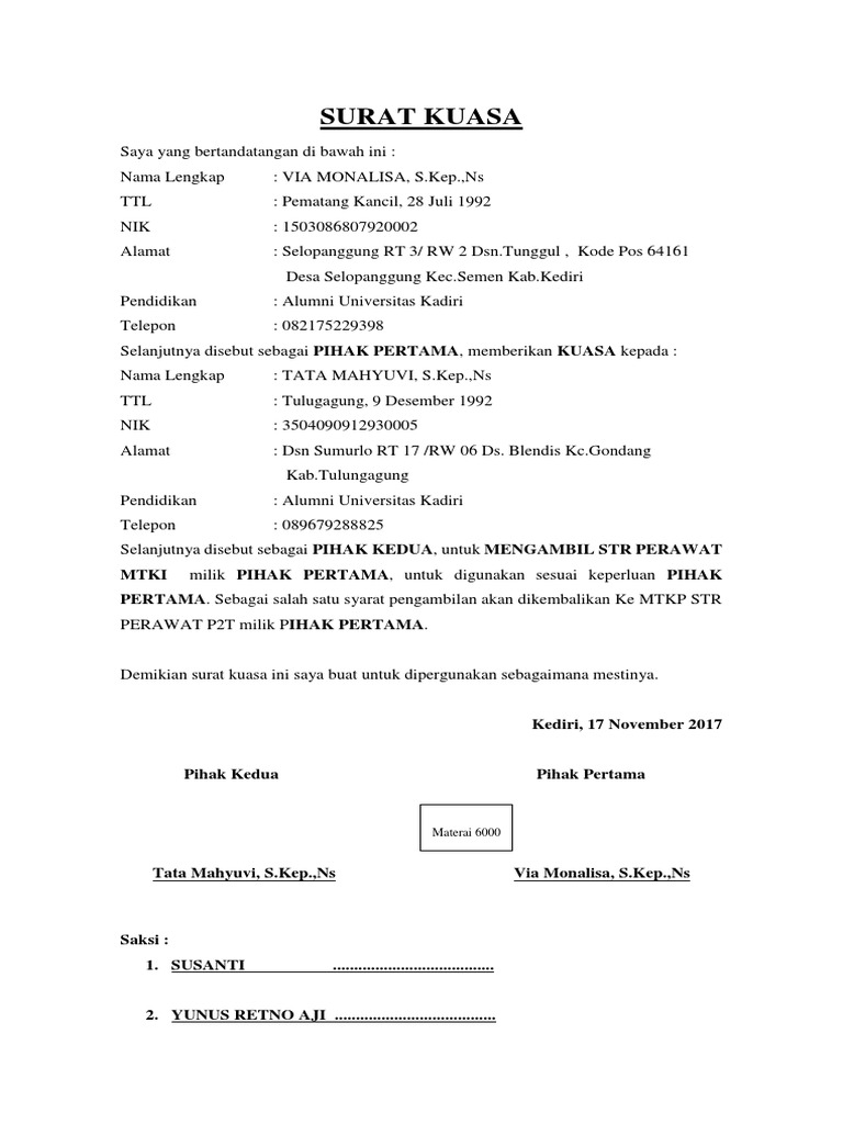 Contoh Surat Kuasa Pengambilan STR  PDF