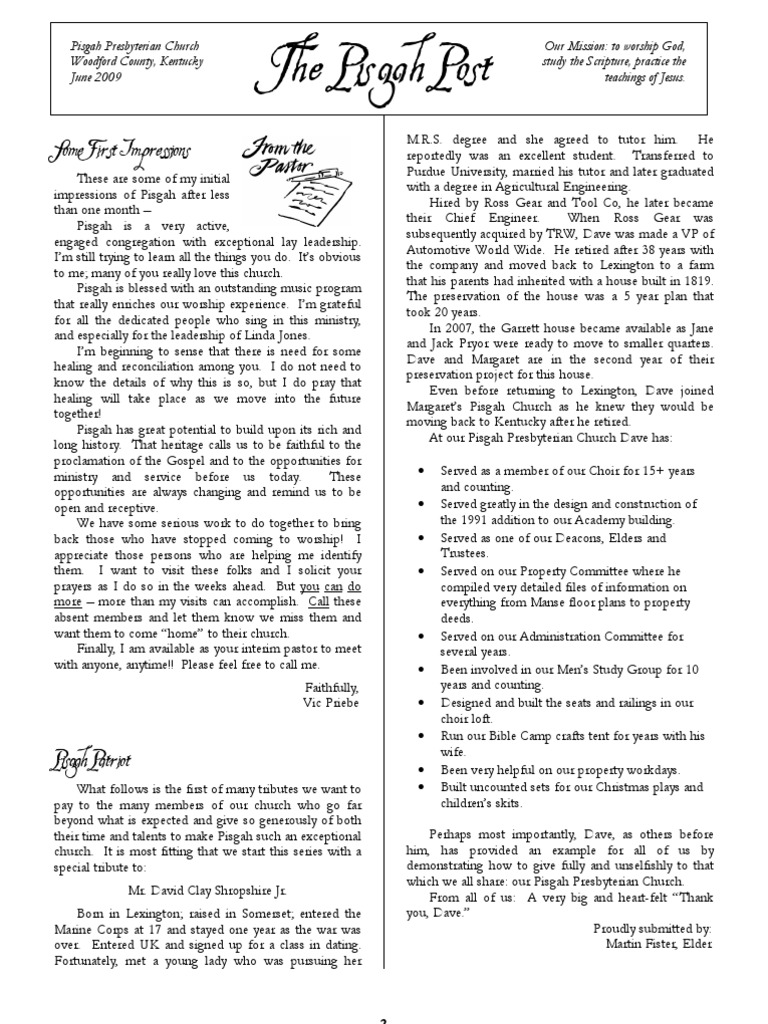 The Pisgah Post Some First Impressions PDF