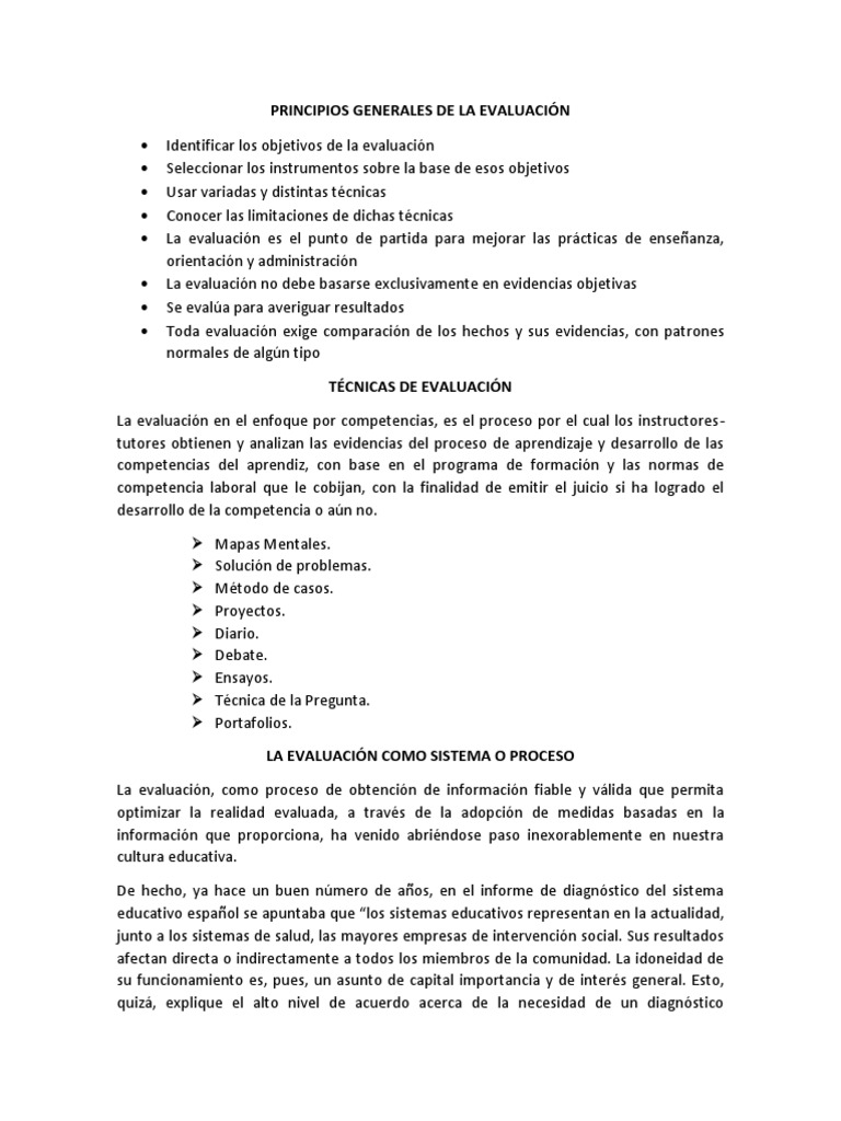 Principios y Técnicas de Evaluación Educativa | PDF | Evaluación ...