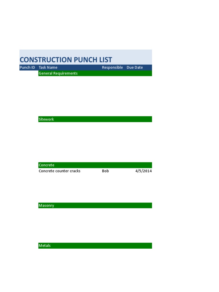 Construction Punch List Tasks | PDF