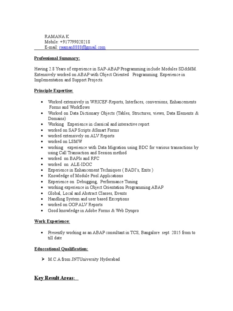 SAP ABAP Consultant with 2.8 Years Experience | PDF | Object Oriented ...