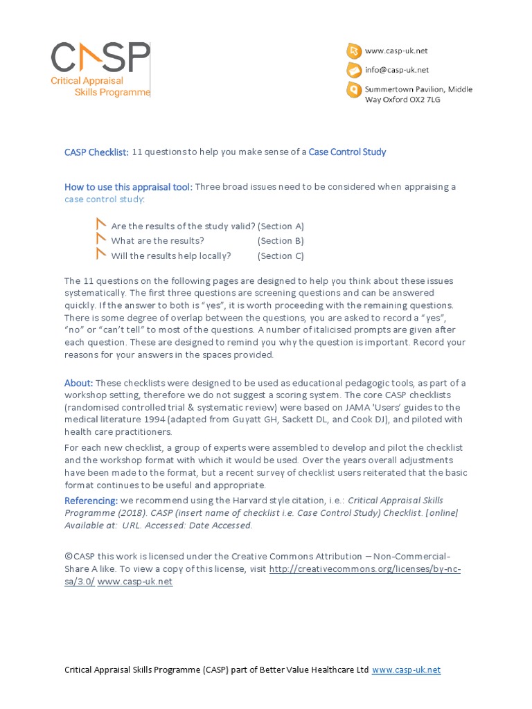 CASP Case Control Study Checklist Download PDF Confounding Cognition