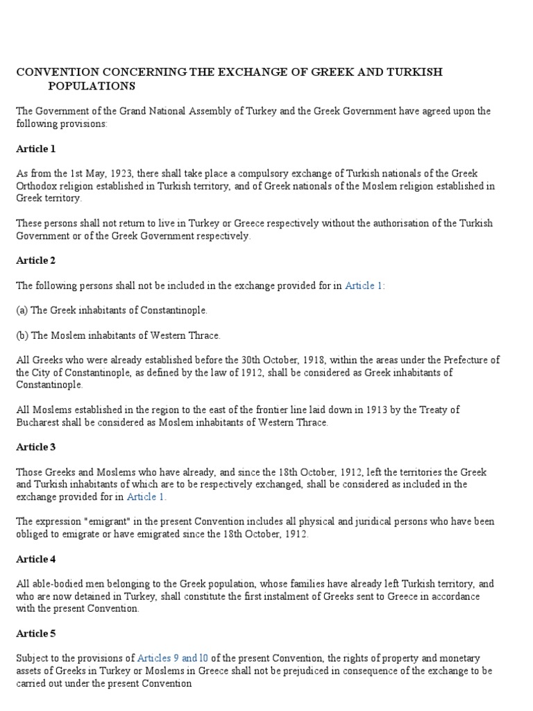 Convention Concerning the Exchange of Greek and Turkish Populations