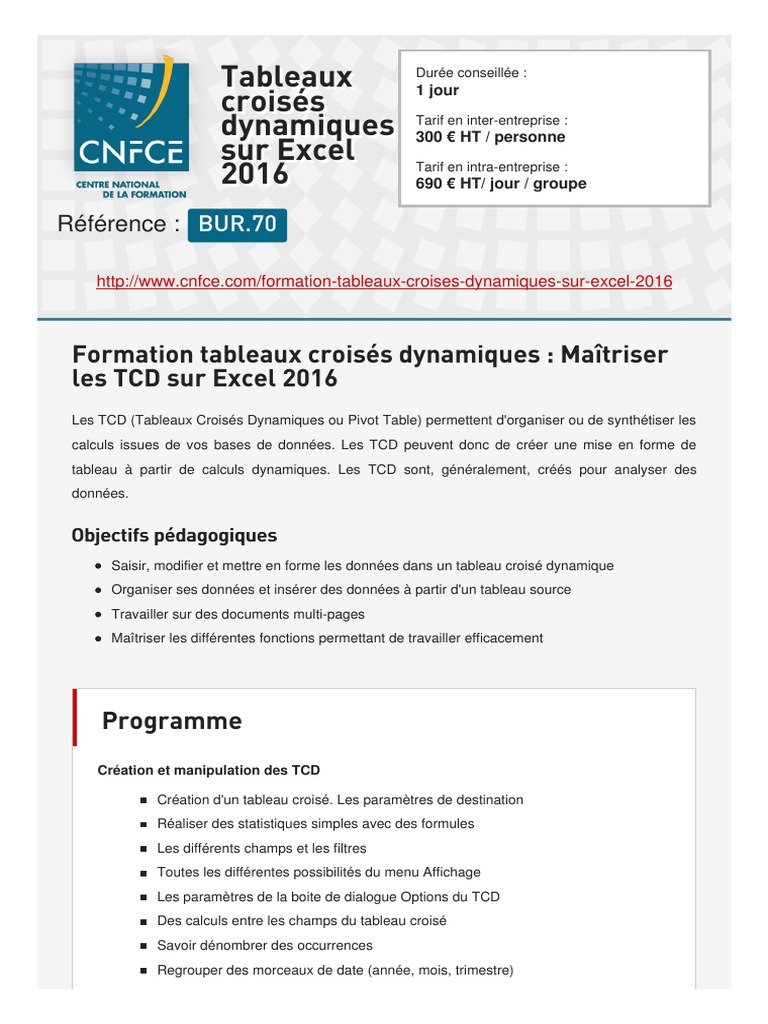 Exercice Tableau Croisé Dynamique Pdf Avec Corrigé Tableaux Croises Dynamiques Sur Excel 2016 PDF | PDF | Microsoft Excel |  Informatique