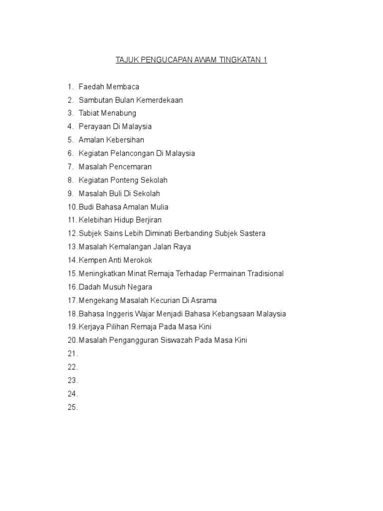 Tajuk Pengucapan Awam Tingkatan 1  PDF