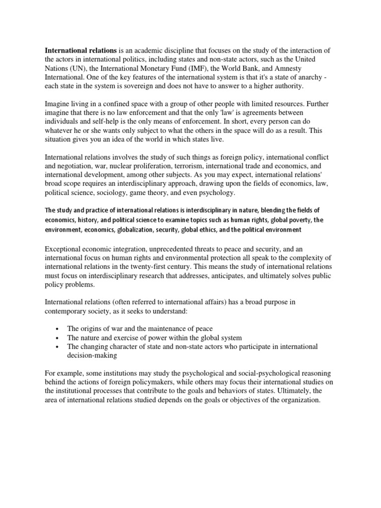 Evolution of International Relations Discipline | PDF | International ...