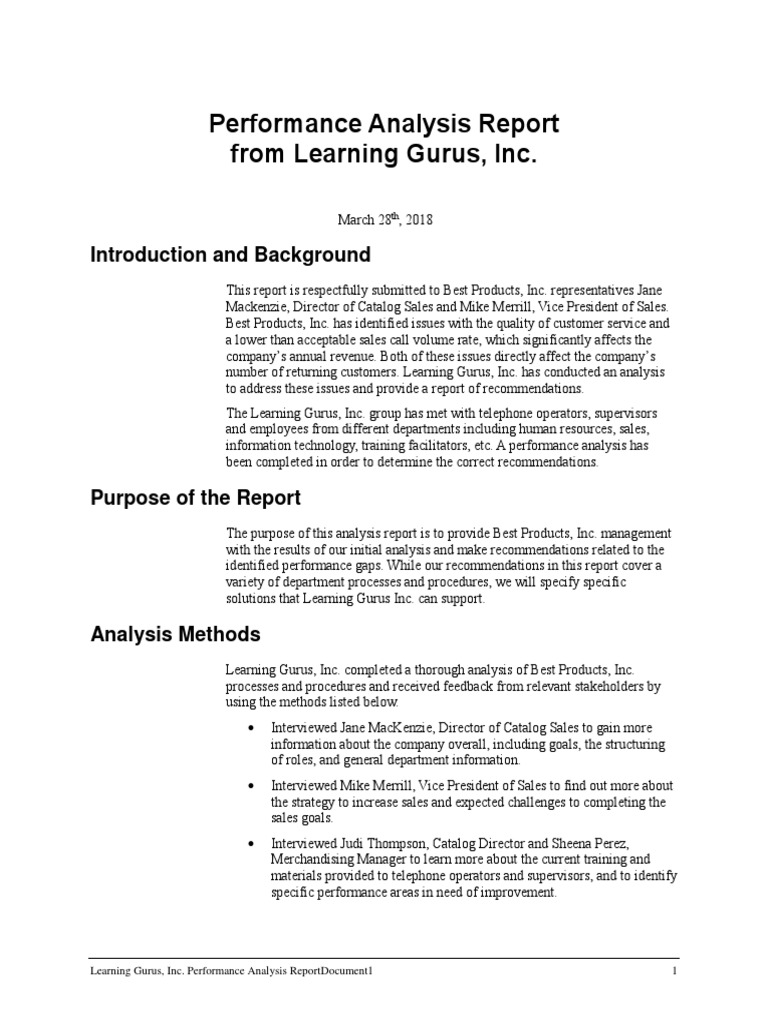Best Products Inc. Performance Report | PDF | Survey Methodology | Call ...