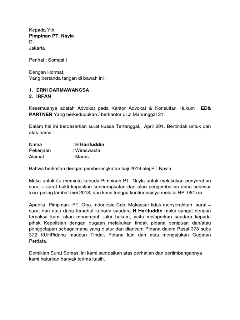 Contoh Contoh Surat Somasi Contoh Surat Terbaru 2020