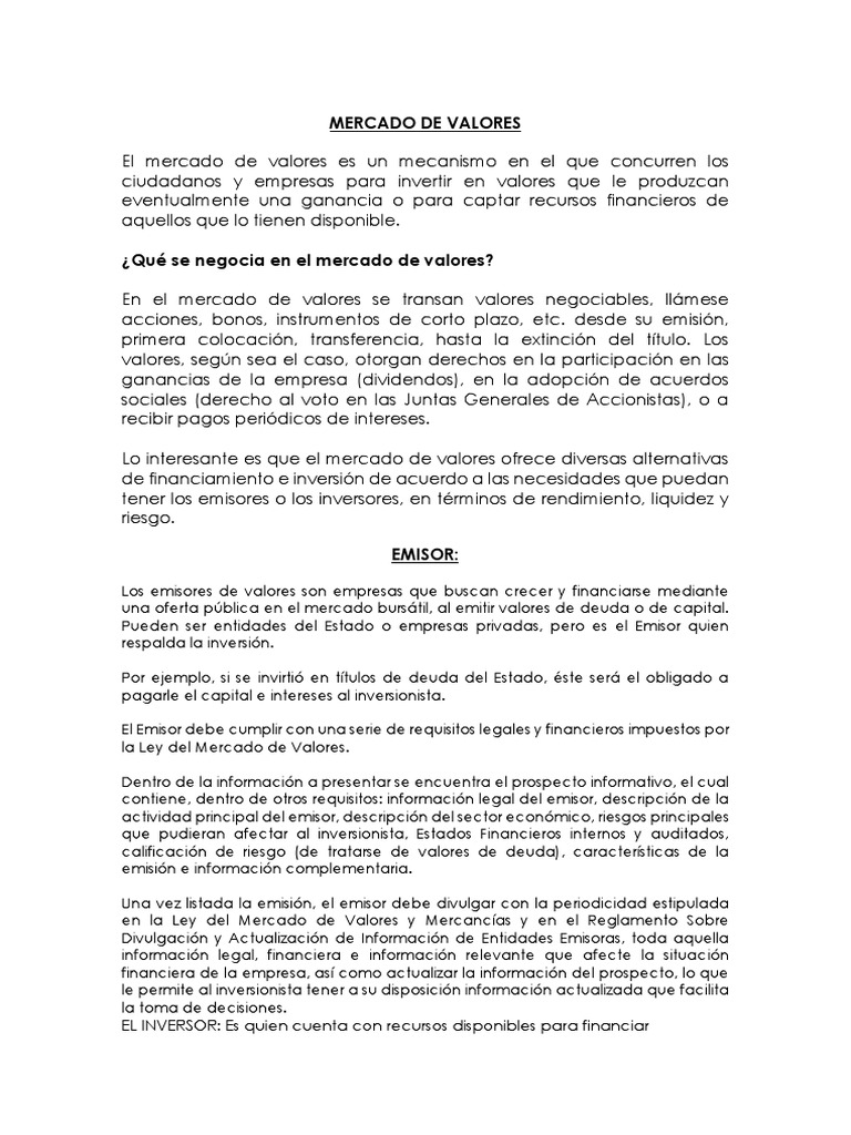 Mercado de Valores | PDF | Bolsa de Valores | Bolsa