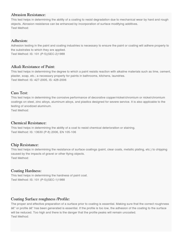 Test of Paint Properties PDF Paint Wear