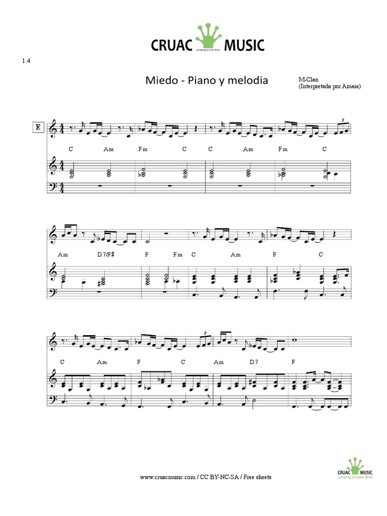Miedo Amaia Piano Miedo De Amaia Piano Y Melodia Pdf Fonologia Fonetica