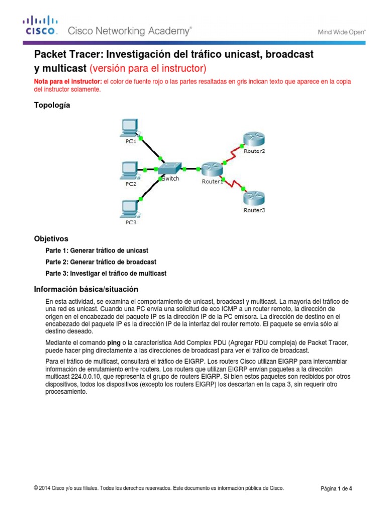 8.1.3.8 Packet Tracer Investigate Unicast, Broadcast, and IG PDF