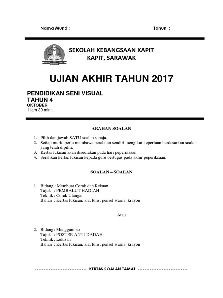 Soalan Akhir Tahun PSV Tahun 4  PDF
