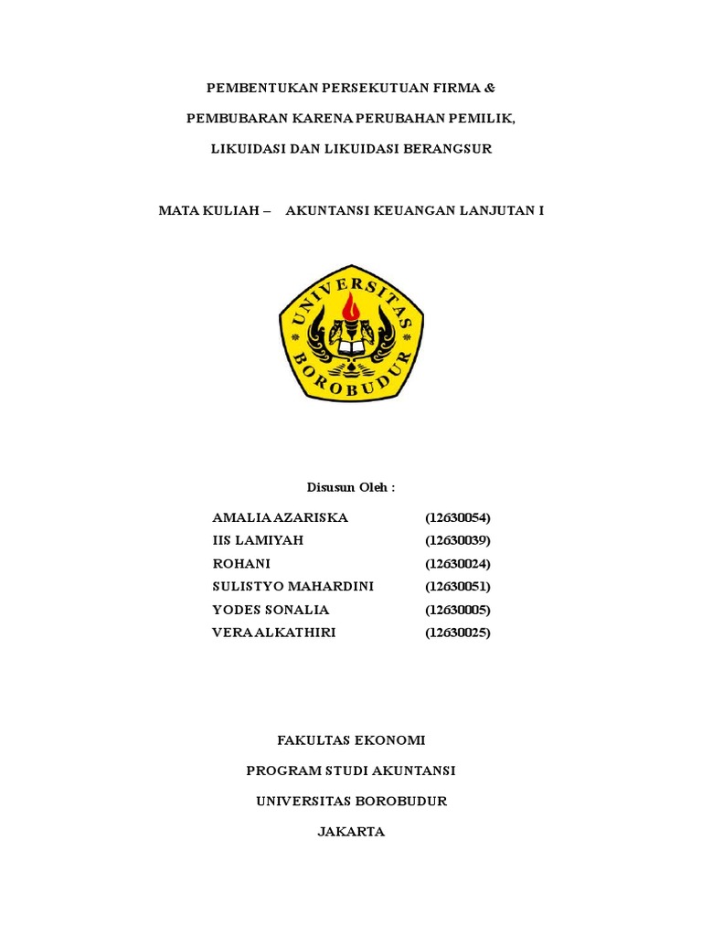 Makalah Pembentukan Persekutuan Firma Pembubaran Likuidasi Dan Likuidasi Berangsur