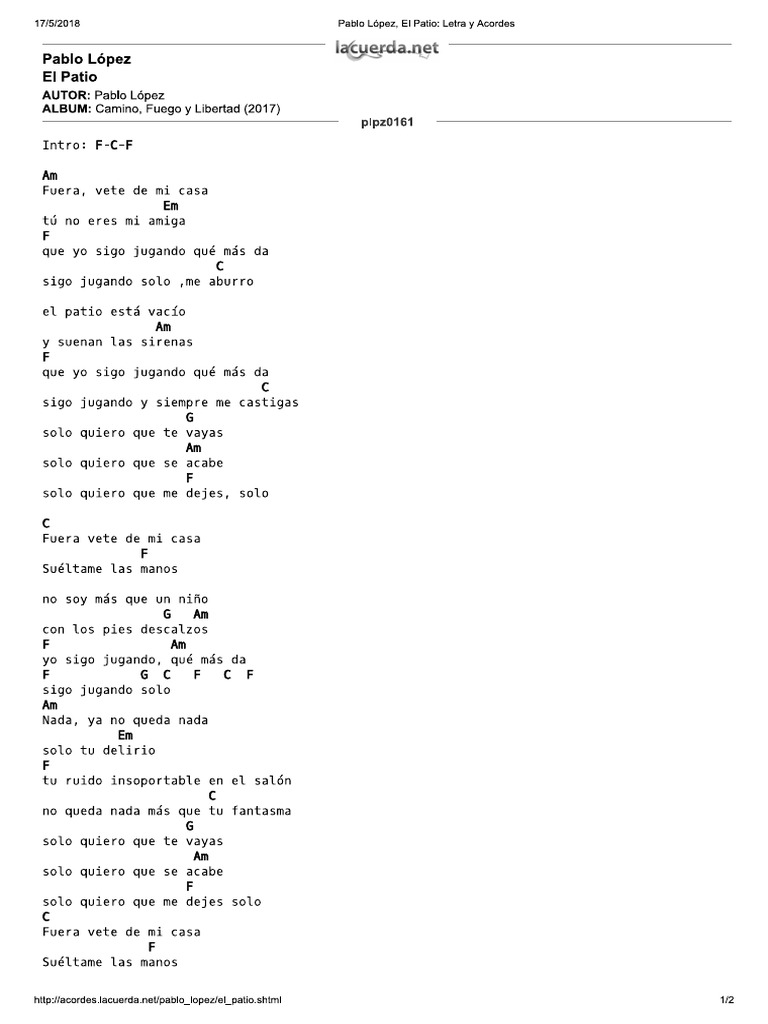 Pablo López, El Patio Letra y Acordes