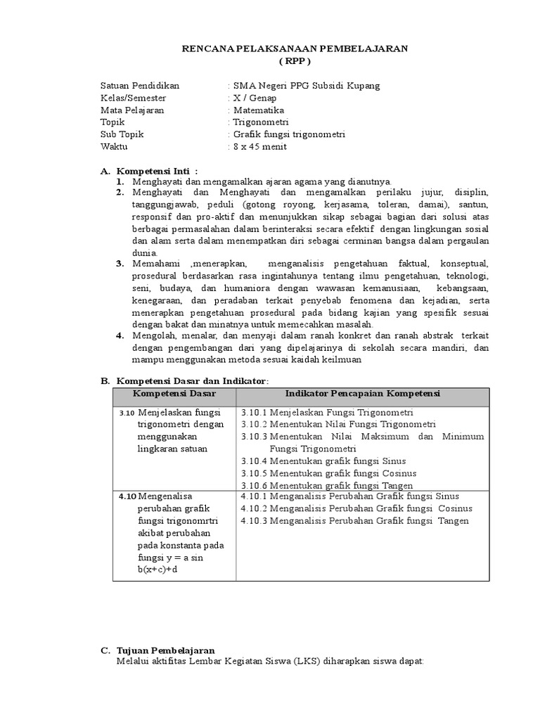 Rpp Grafik Fungsi Trigonometri New Doc