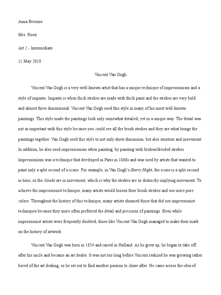 essay on vincent van gogh