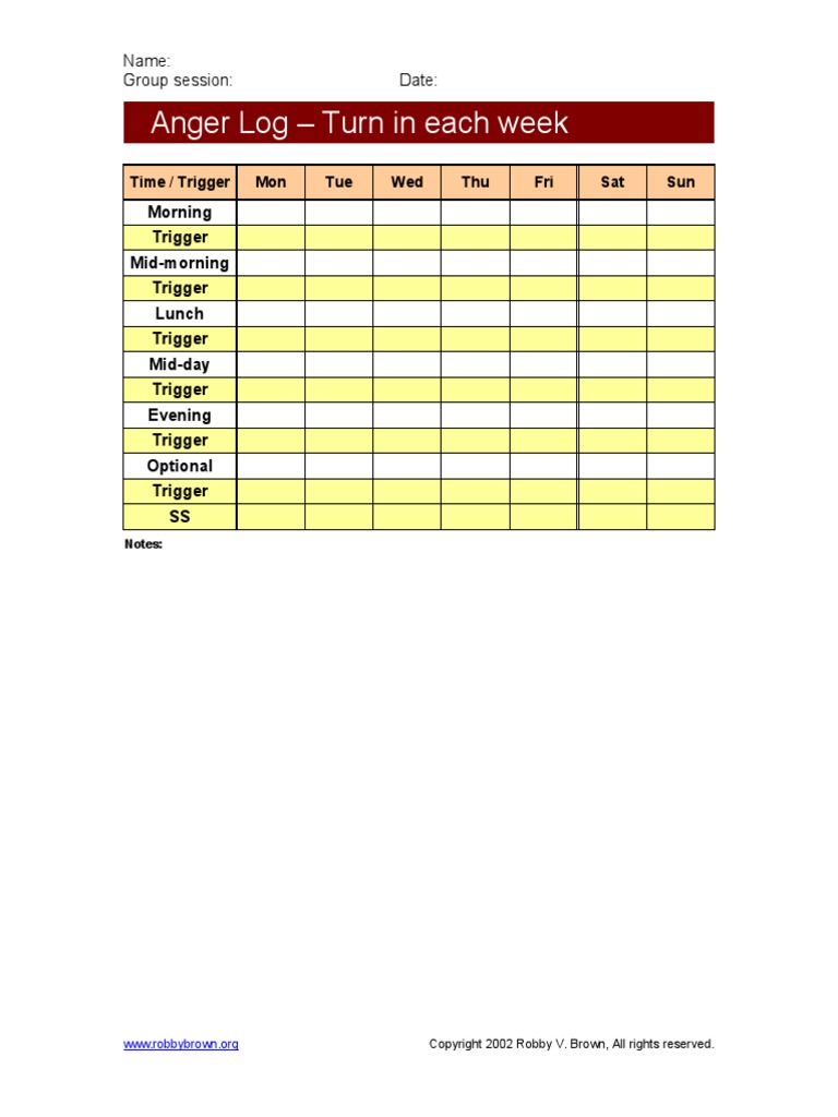 Weekly Anger Log Template | PDF
