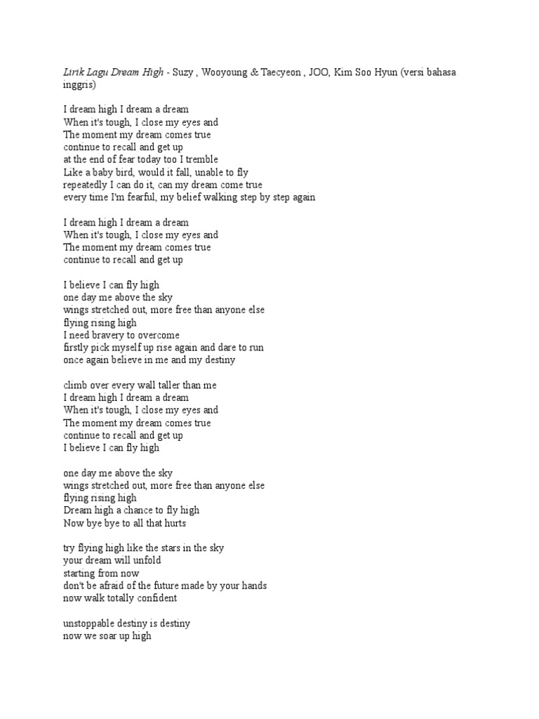 Lirik Lagu Dream High Nature