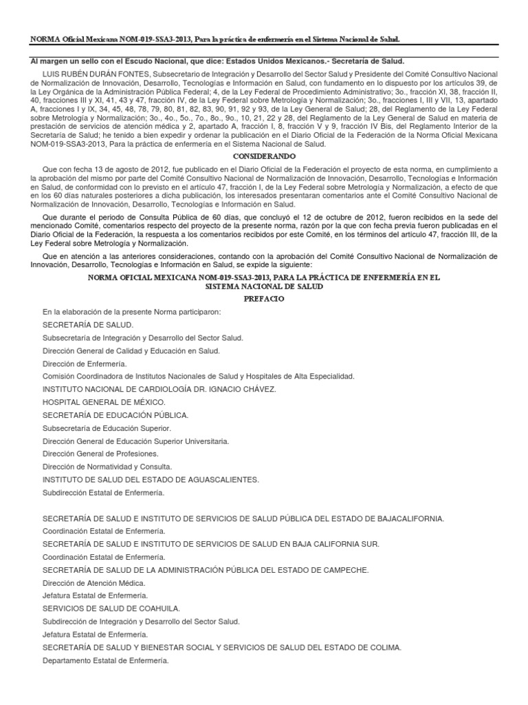 NOM 019 Enfermería Titulo academico