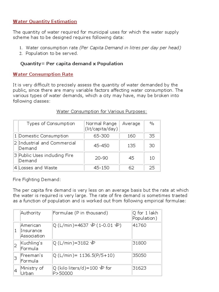 Water Quantity Estimation Nptel PDF Demand Water Supply