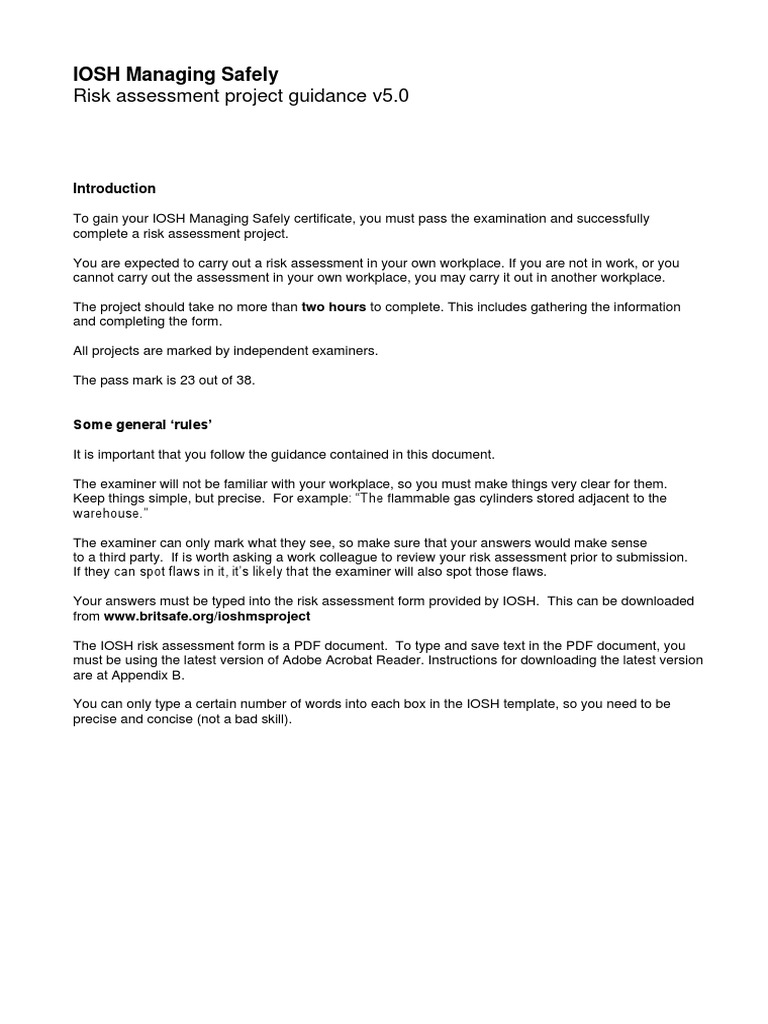 IOSH Risk Assessment Project Guidance | PDF | Risk | Hazards